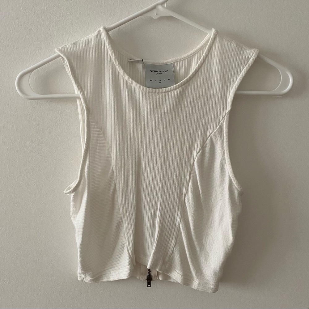 VERA MODA HIGH NECK RIBBED OFF WHITE TANK TOP